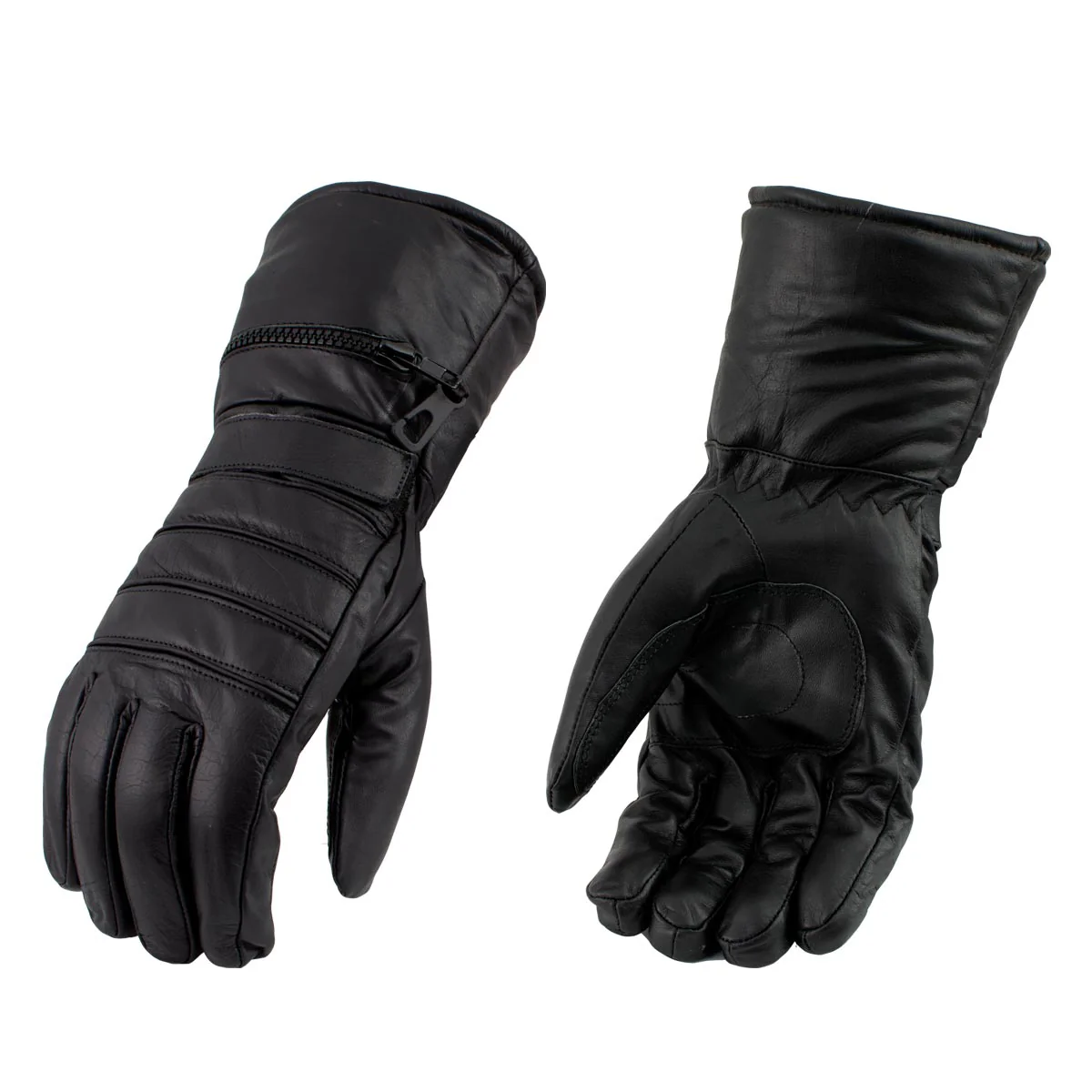 Men’s XS2066 Black Gauntlet Leather Motorcycle Winter Gloves with Rain Cover - Image 3