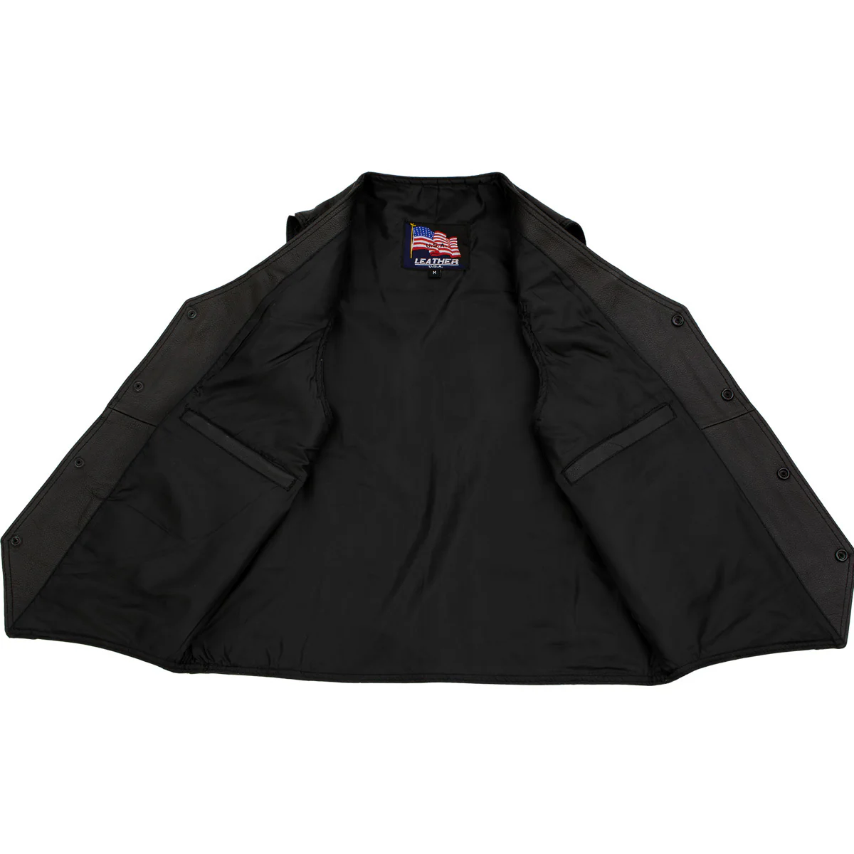 USA Leather 201 Men's Black 'Classy' Leather Motorcycle Rider Vest with Snap Button Closure - Image 4