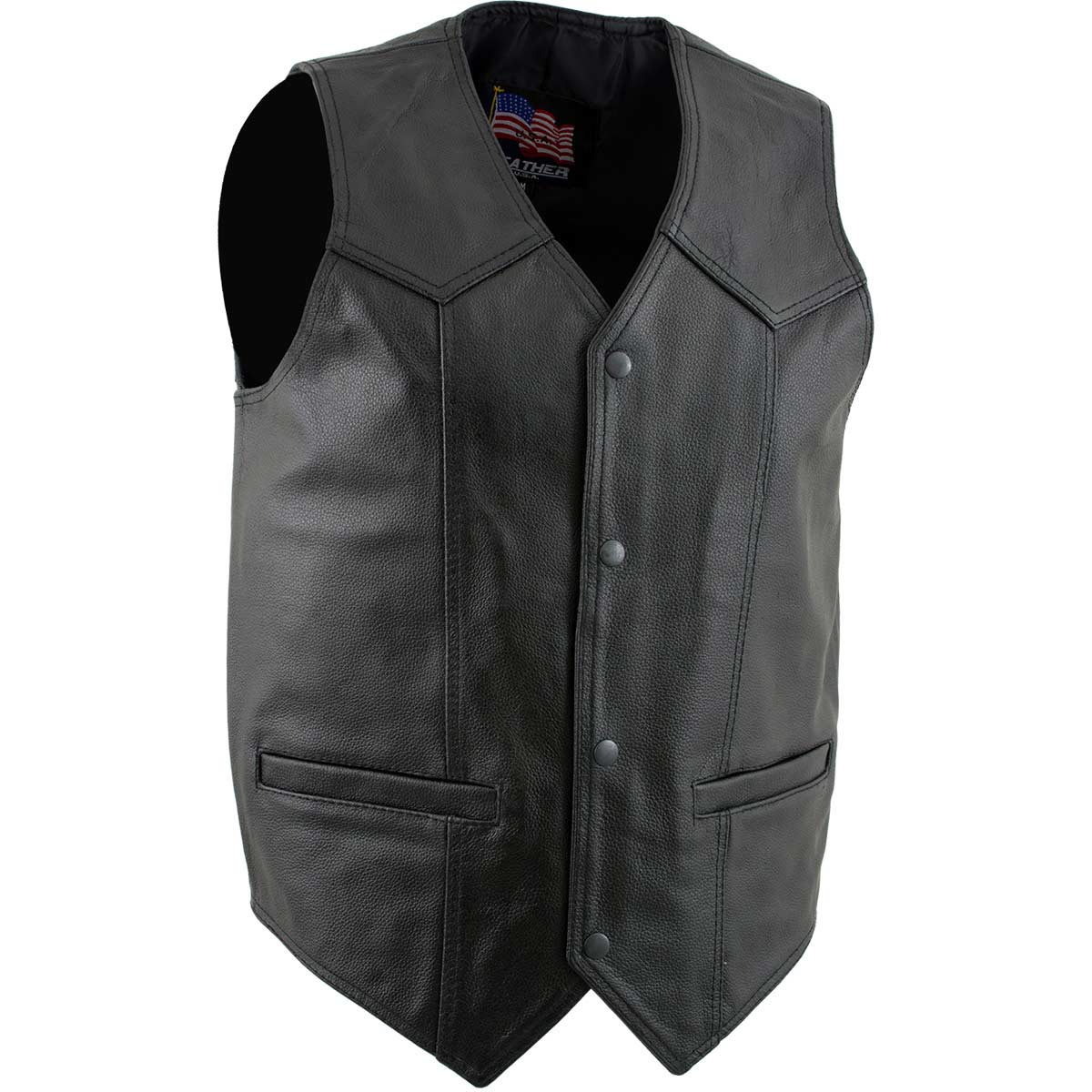 USA Leather 201 Men's Black 'Classy' Leather Motorcycle Rider Vest with Snap Button Closure - Image 6