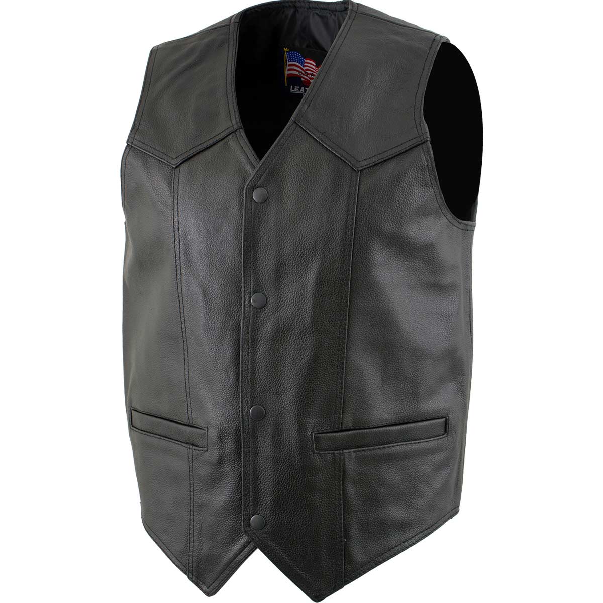 USA Leather 201 Men's Black 'Classy' Leather Motorcycle Rider Vest with Snap Button Closure - Image 7