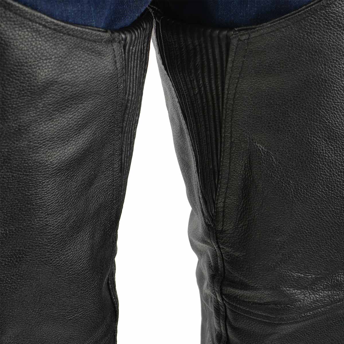 Men's XS301 Black Deep Pocket Premium Leather Motorcycle Chaps - Image 2