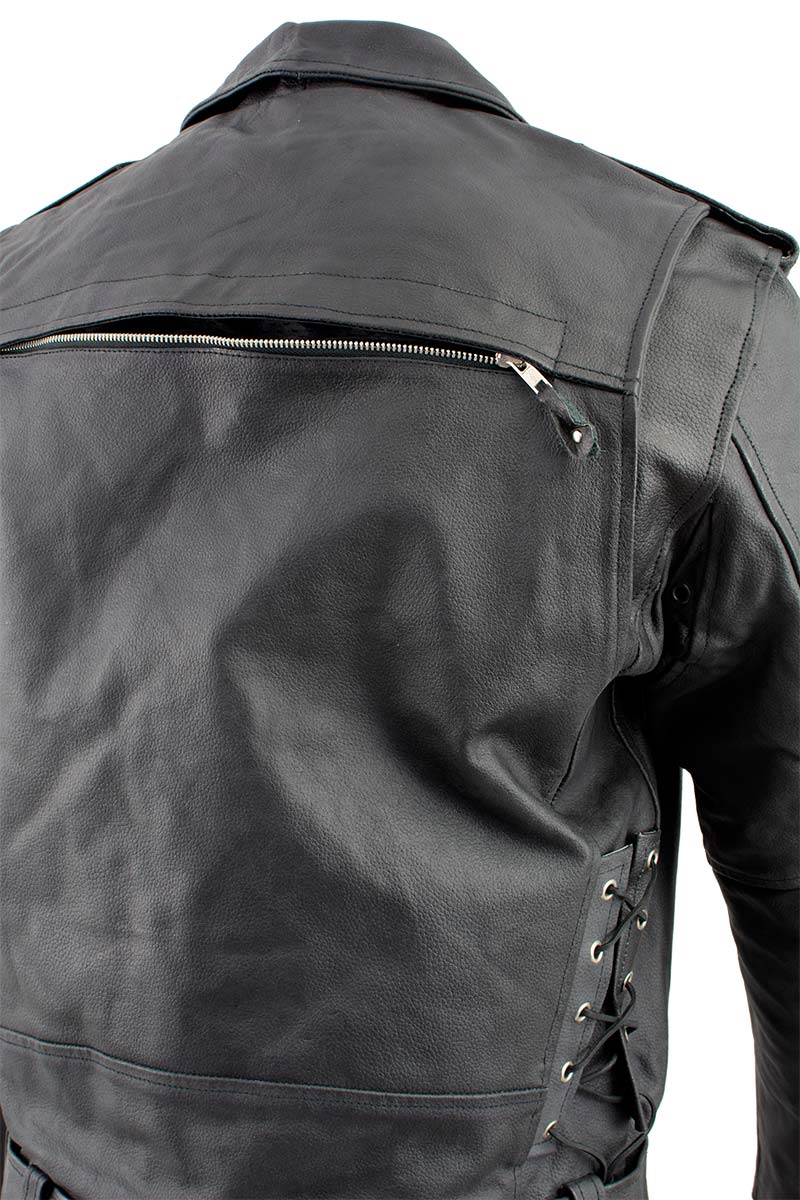 Men's XS403 Black Classic Vented Biker Jacket with Side Laces - Image 3