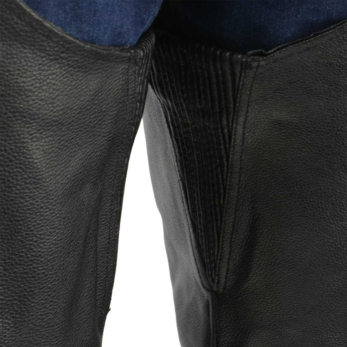 Men's XS405 Classic Black Thermal Lined Leather Motorcycle Chaps with Outside Flap Pocket - Image 2