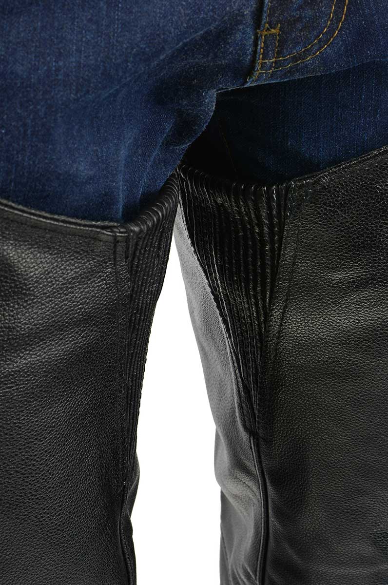 Men's XS432 Classic Black Thermal Lined Leather Motorcycle Chaps with Jean Style Pockets - Image 3