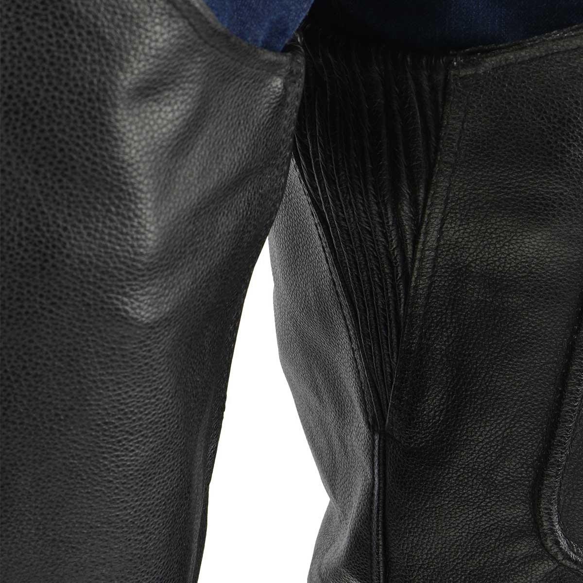 Men's XS43404 3-Pocket Black Thermal Lined Leather Motorcycle Chaps - Image 3