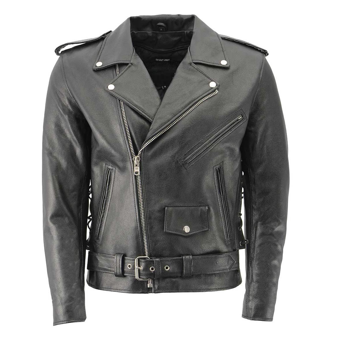 Men's XS703 Black Embossed 'Live to Ride, Ride to Live' Classic Motorcycle Jacket - Image 3