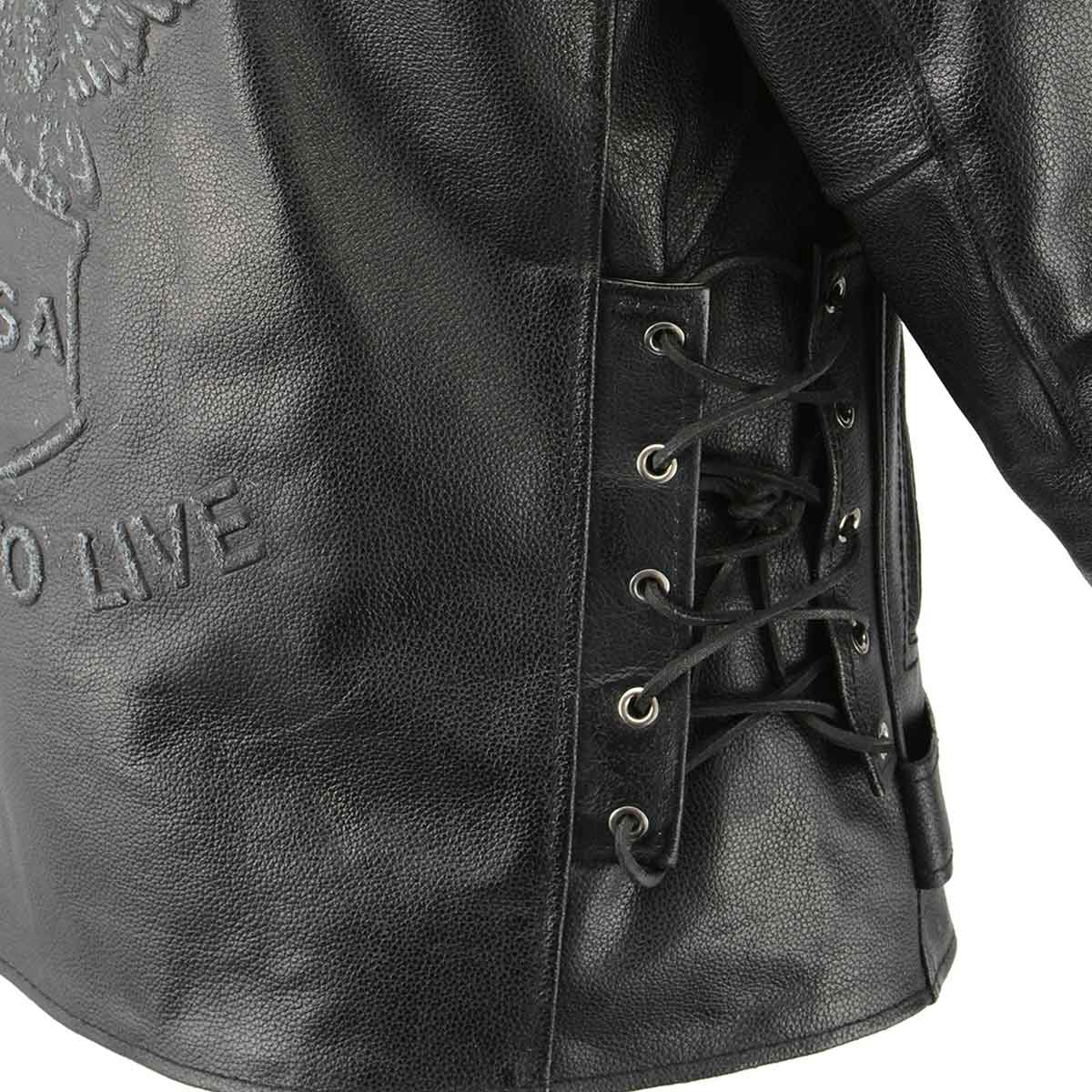 Men's XS703 Black Embossed 'Live to Ride, Ride to Live' Classic Motorcycle Jacket - Image 7