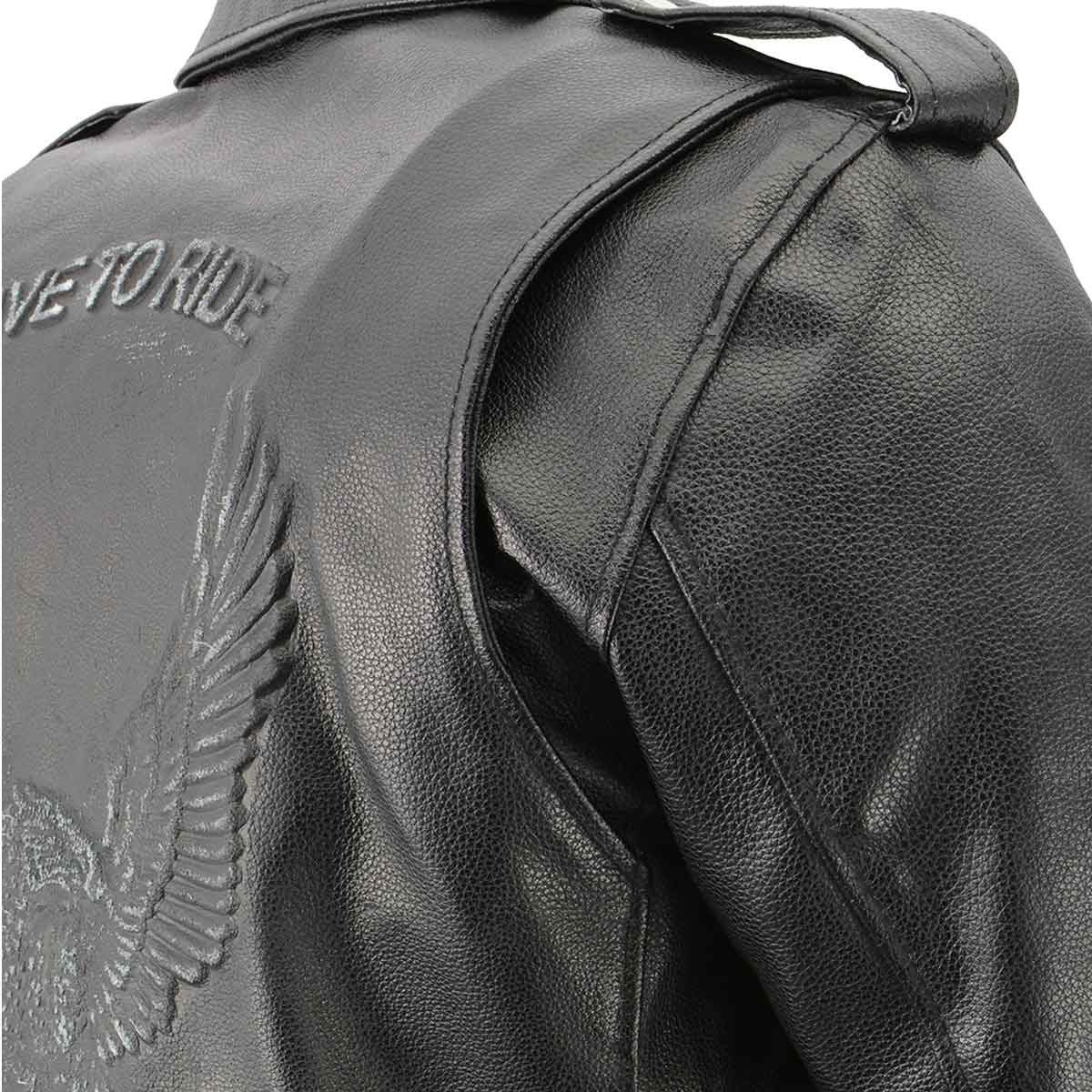 Men's XS703 Black Embossed 'Live to Ride, Ride to Live' Classic Motorcycle Jacket - Image 8