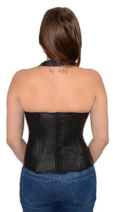 Milwaukee Leather MLL4580 Women's Black Lambskin Leather Zipper and Lace Halter Top - Image 2