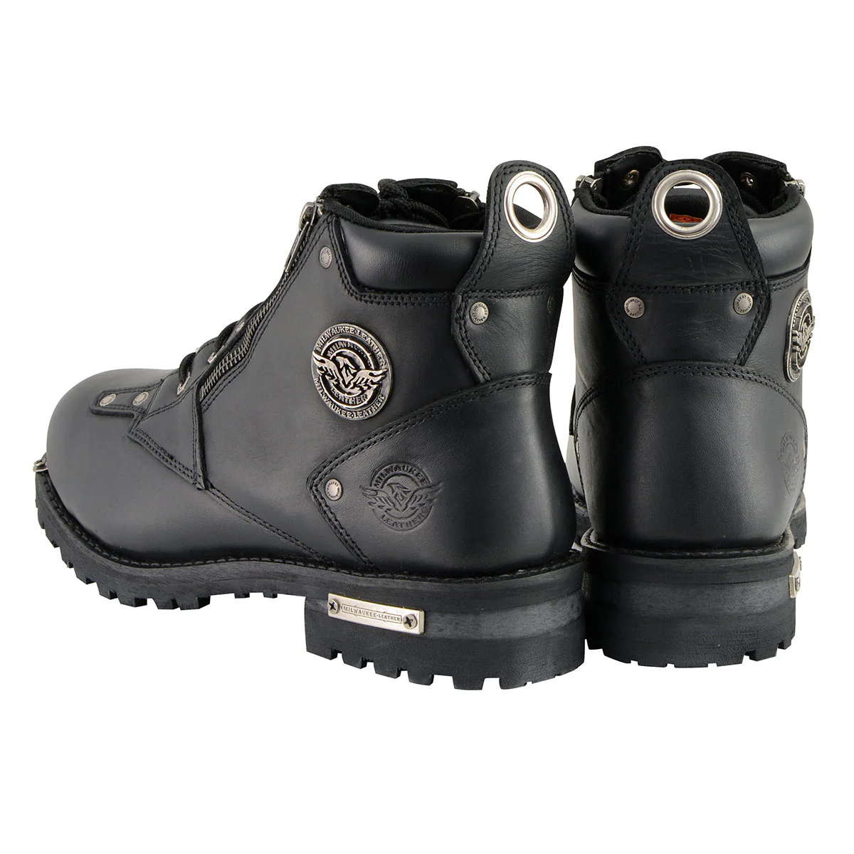 Milwaukee Leather MBM103 Men's Black Leather Lace-Up Motorcycle Boots w/ Dual Side Zipper Entry - Image 7