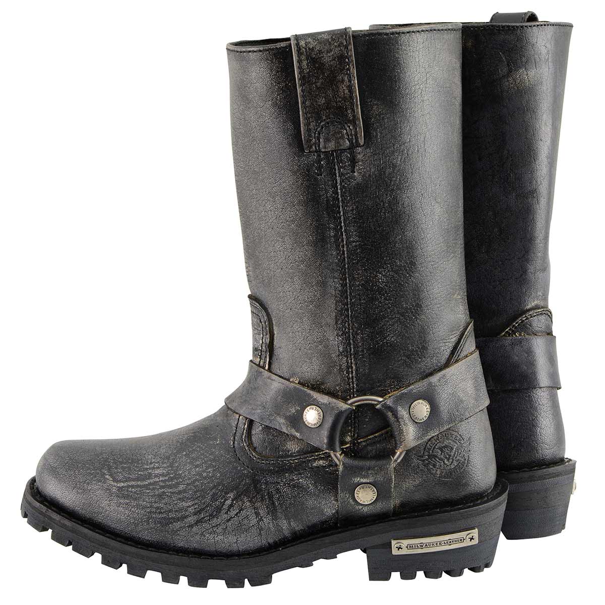 Milwaukee Leather Men's Distressed Gray Leather 11-inch Classic Harness Square Toe Motorcycle Boots MBM9006 - Image 2