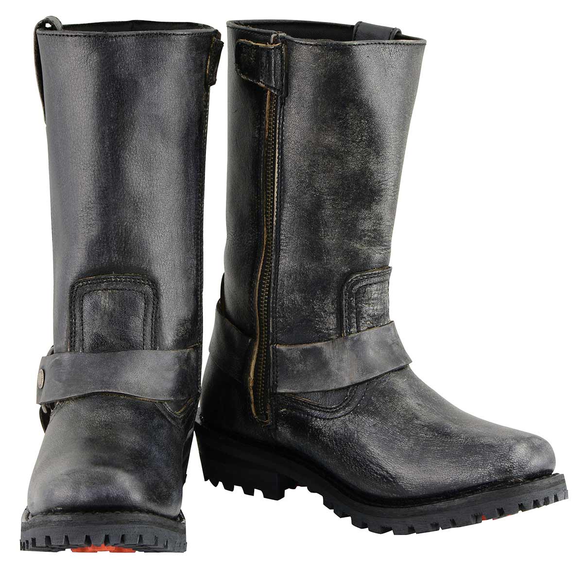 Milwaukee Leather Men's Distressed Gray Leather 11-inch Classic Harness Square Toe Motorcycle Boots MBM9006 - Image 8