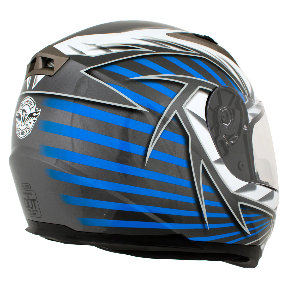 Milwaukee Helmets H512 Titanium and Blue Chit-Chat Full Face Wireless Motorcycle Helmet-Stream Music-Phone Calls - Image 11