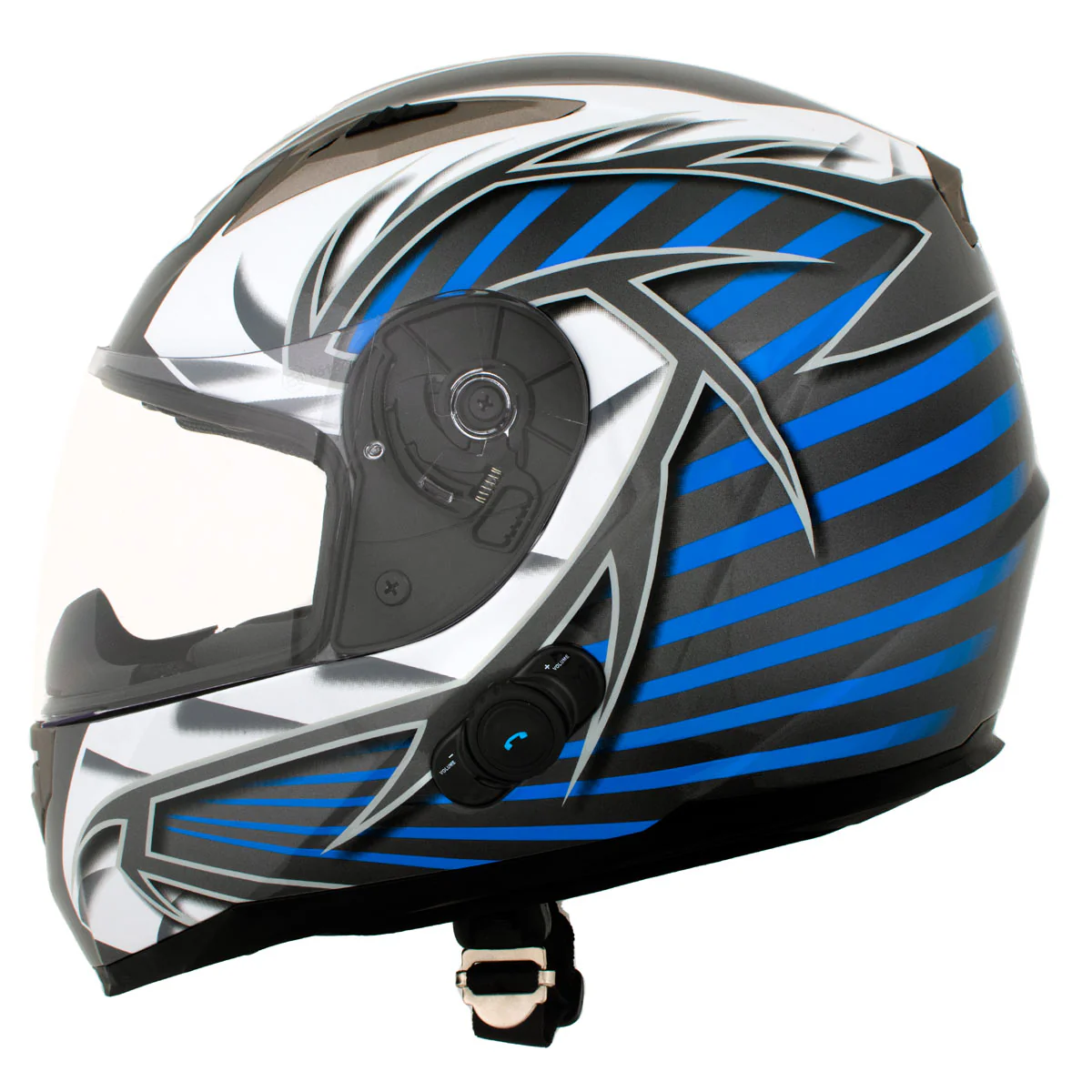 Milwaukee Helmets H512 Titanium and Blue Chit-Chat Full Face Wireless Motorcycle Helmet-Stream Music-Phone Calls - Image 14