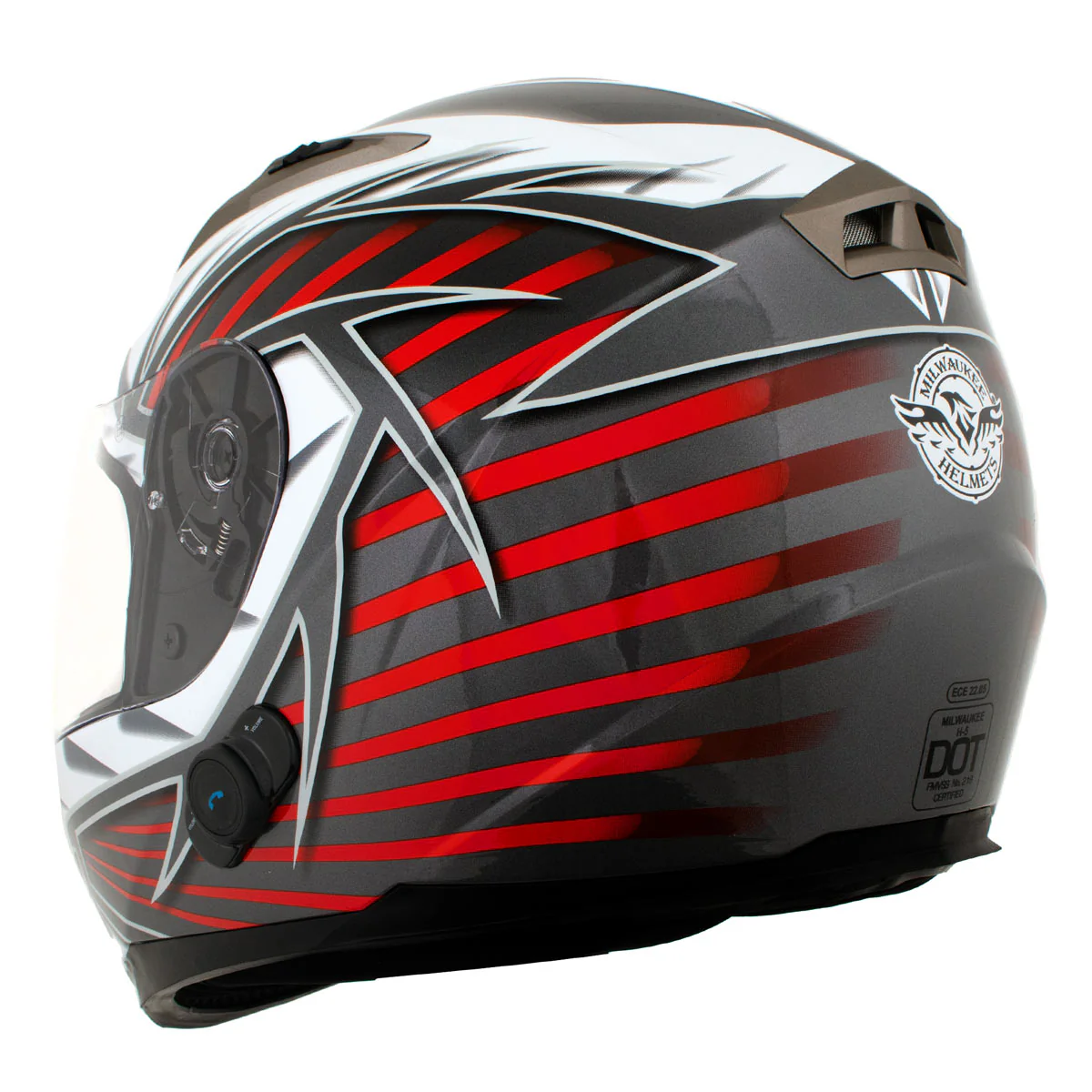 Milwaukee Helmets H520 Titanium and Red Chit-Chat Full Face Wireless Motorcycle Helmet-Stream Music-Phone Calls - Image 11