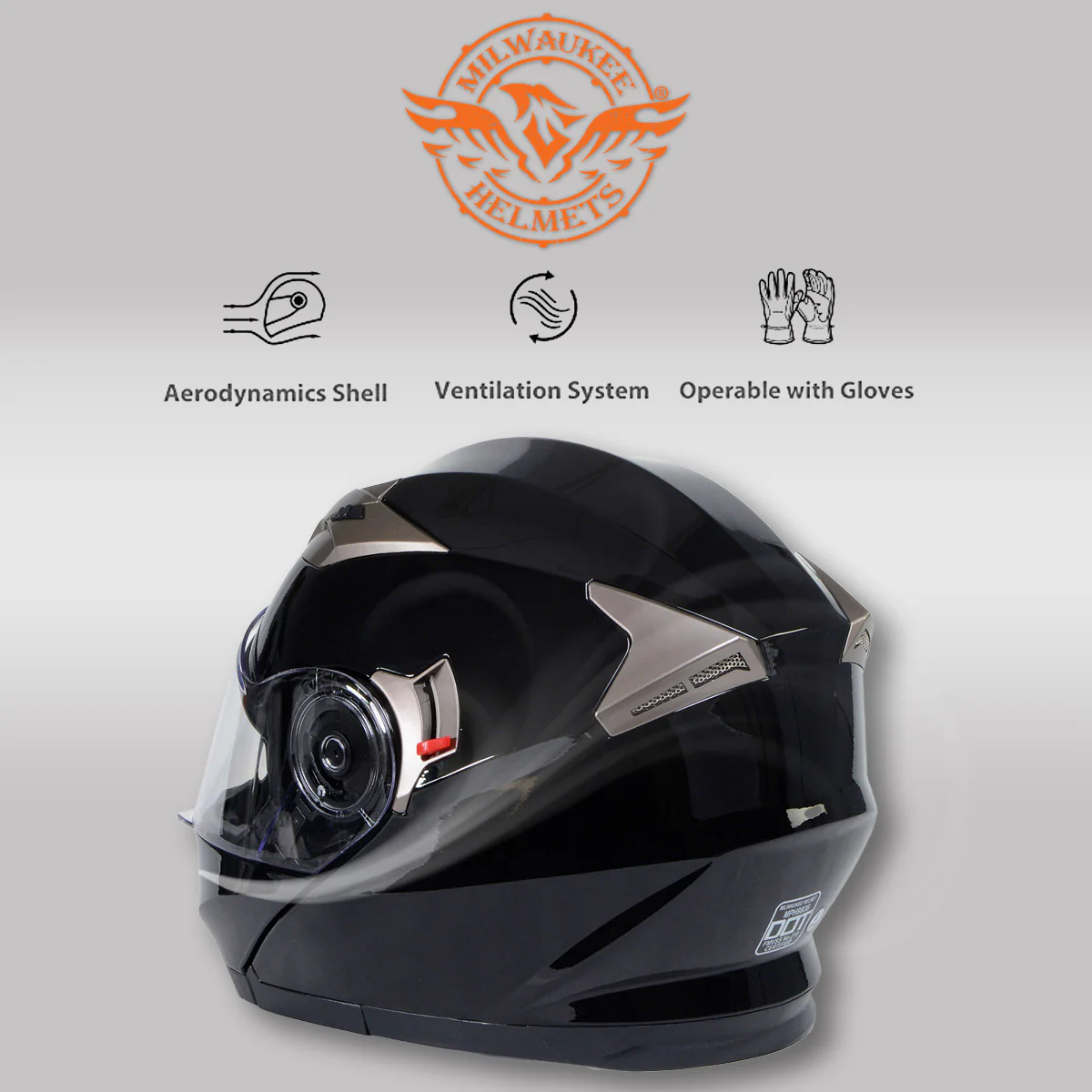 Milwaukee Helmets MPH9806DOT Ionized Gloss Black Advanced Motorcycle Modular Helmet Biker w/ Drop Down Visor - Image 6