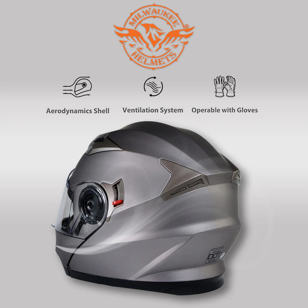Milwaukee Helmets MPH9808DOT Ionized Silver Advanced Motorcycle Modular Helmet Biker w/ Drop Down Visor - Image 6