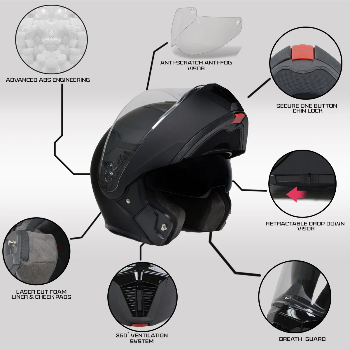 Milwaukee Helmets MPH9812DOT Flat Black Menace Advanced Motorcycle Modular Helmet Biker w/ Drop Down Visor - Image 2