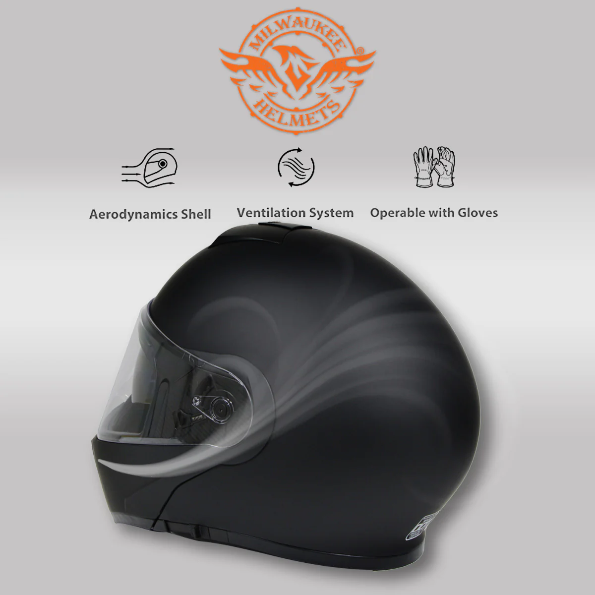 Milwaukee Helmets MPH9812DOT Flat Black Menace Advanced Motorcycle Modular Helmet Biker w/ Drop Down Visor - Image 6