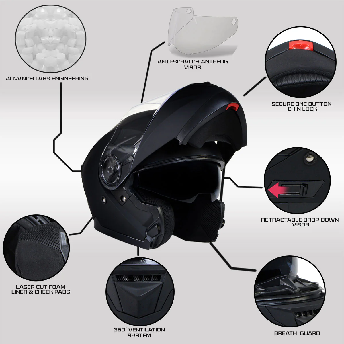 Milwaukee Helmets Breeze Flat Black Advanced Motorcycle Modular Helmet w/ Drop Down Visor DOT Approved MPH9814DOT - Image 2