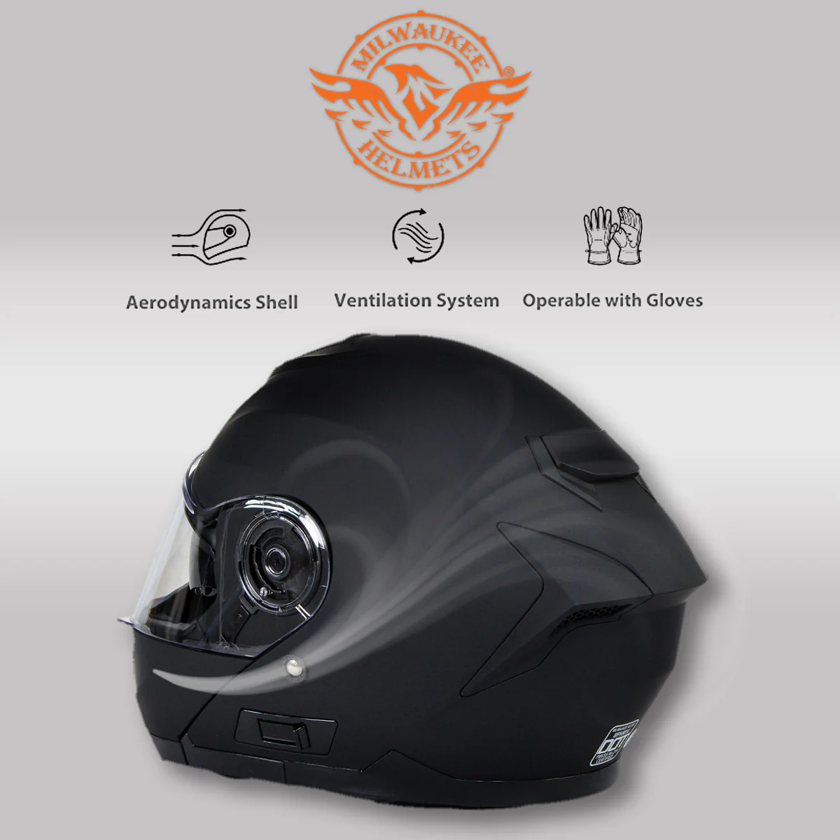 Milwaukee Helmets Breeze Flat Black Advanced Motorcycle Modular Helmet w/ Drop Down Visor DOT Approved MPH9814DOT - Image 6