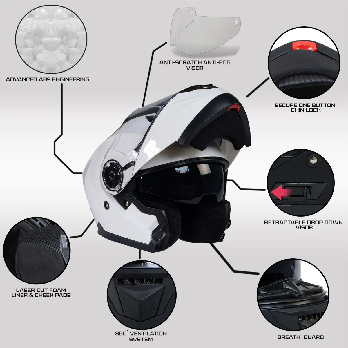 Milwaukee Helmets MPH9816DOT Breeze White Advanced Motorcycle Modular Helmet Biker w/ Drop Down Visor - Image 2