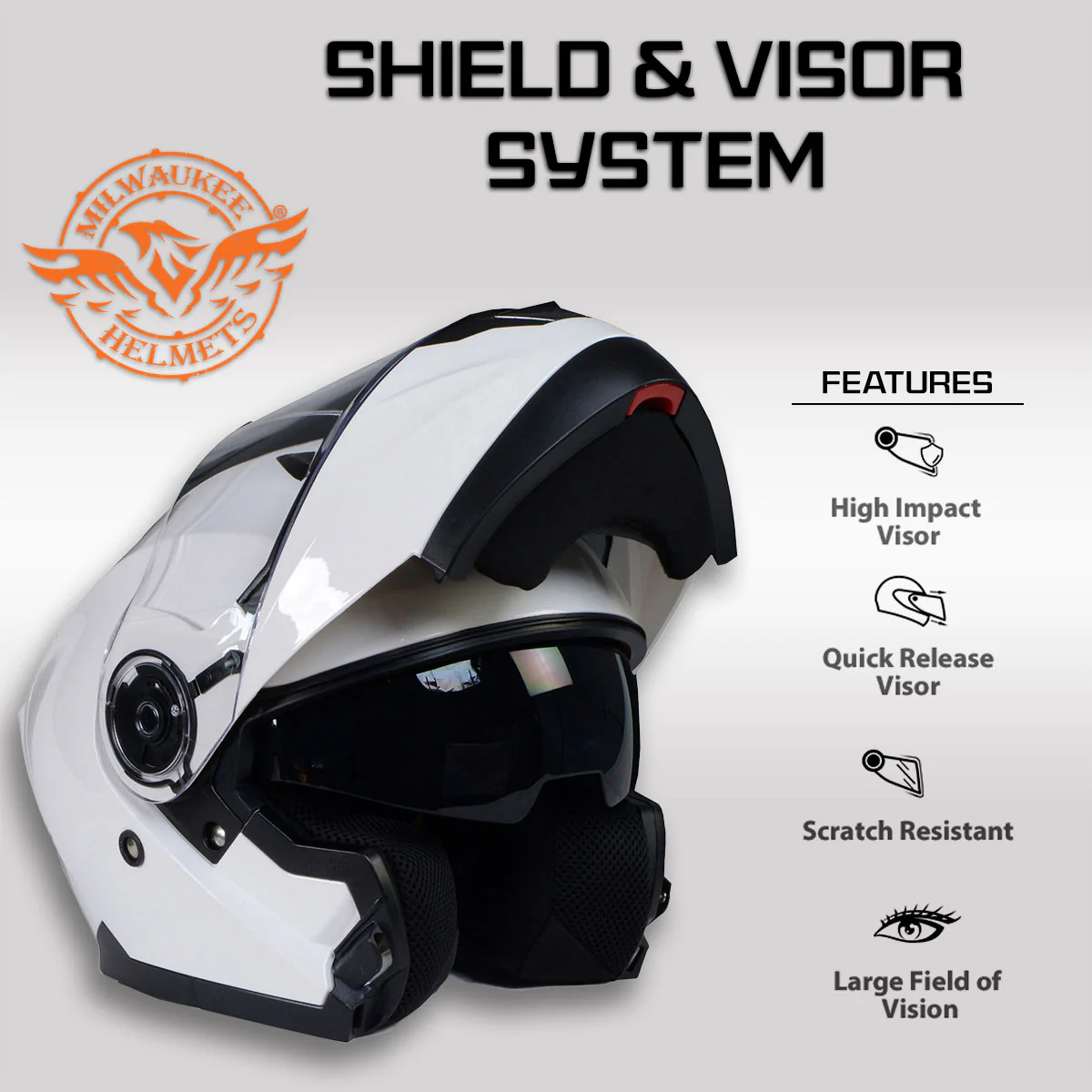Milwaukee Helmets MPH9816DOT Breeze White Advanced Motorcycle Modular Helmet Biker w/ Drop Down Visor - Image 5