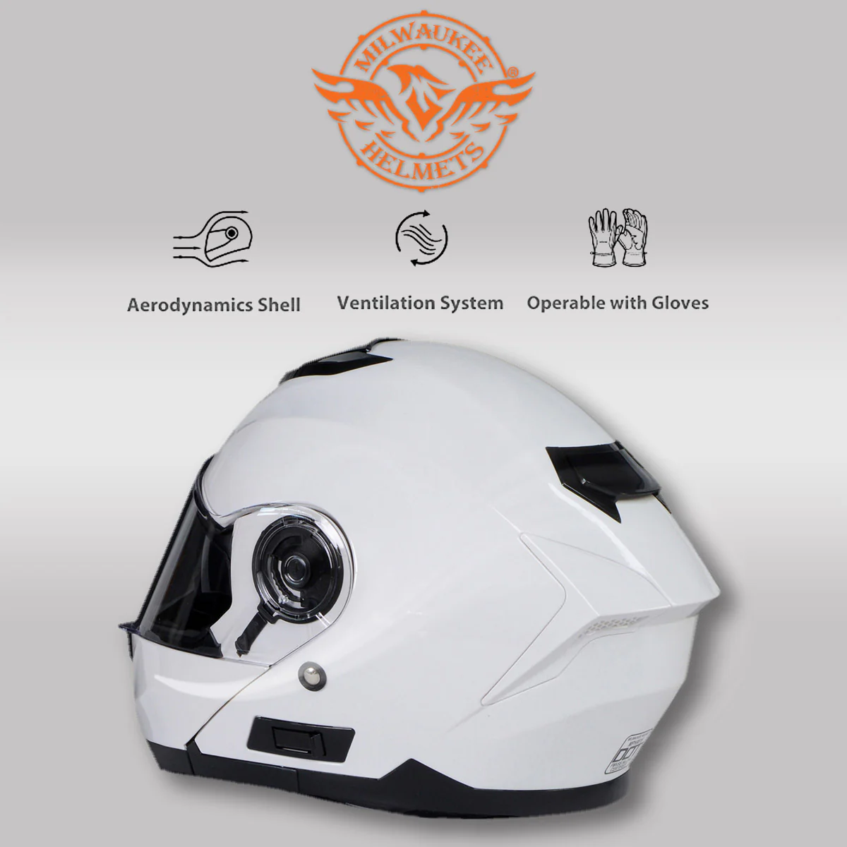 Milwaukee Helmets MPH9816DOT Breeze White Advanced Motorcycle Modular Helmet Biker w/ Drop Down Visor - Image 6
