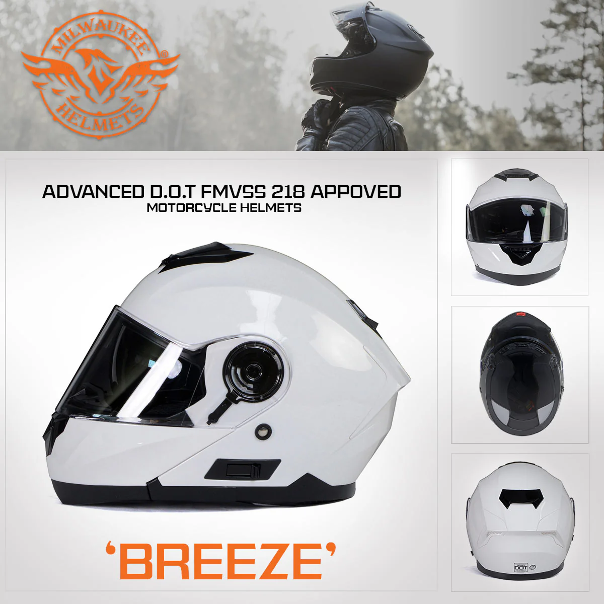 Milwaukee Helmets MPH9816DOT 'Breeze' White Modular Helmet for Men and Women Biker w/ MP7922FMSET Heated Balaclava Bundle - Image 7
