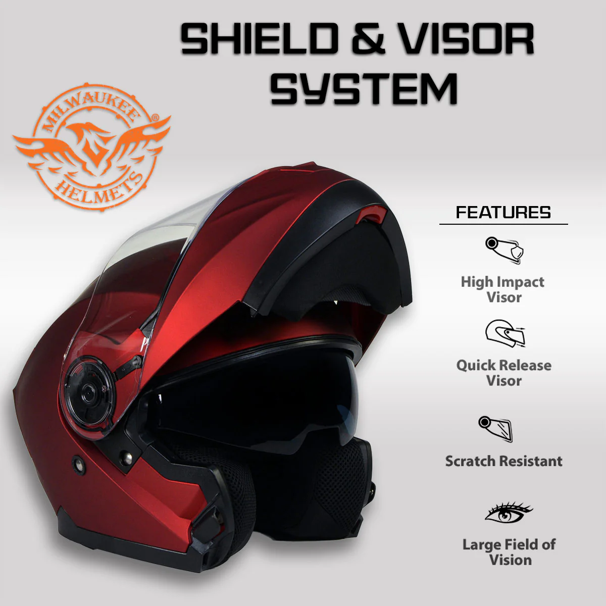 Milwaukee Helmets MPH9817DOT Breeze Red Advanced Motorcycle Modular Helmet Biker w/ Drop Down Visor - Image 5