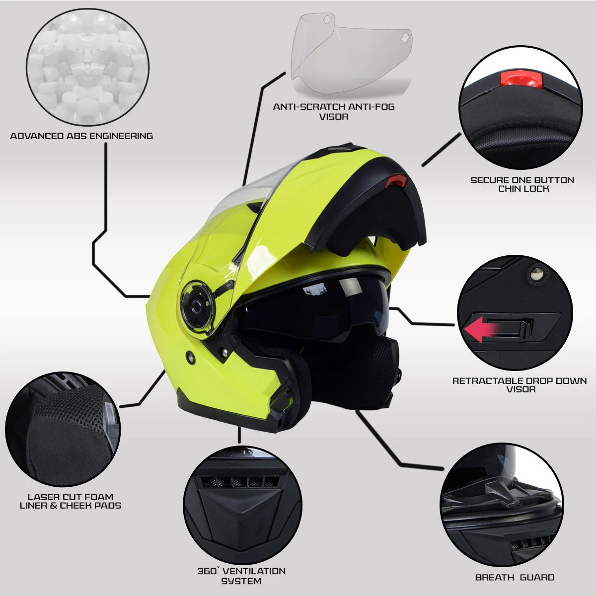Milwaukee Helmets MPH9819DOT Breeze Green Advanced Motorcycle Modular Helmet Biker w/ Drop Down Visor - Image 2