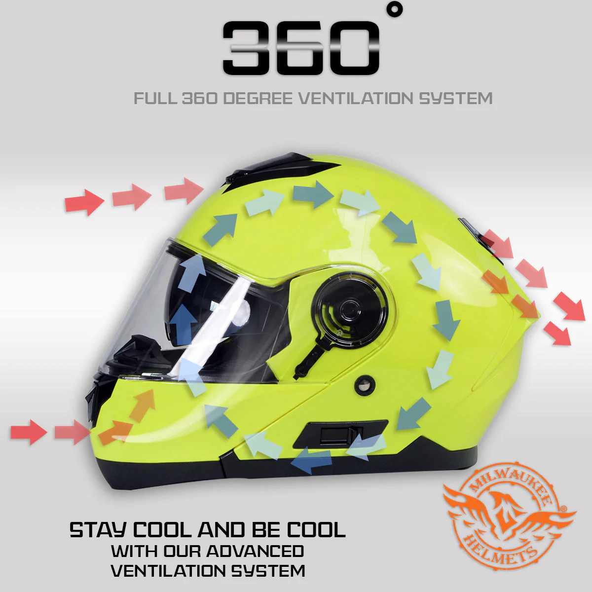 Milwaukee Helmets MPH9819DOT Breeze Green Advanced Motorcycle Modular Helmet Biker w/ Drop Down Visor - Image 4