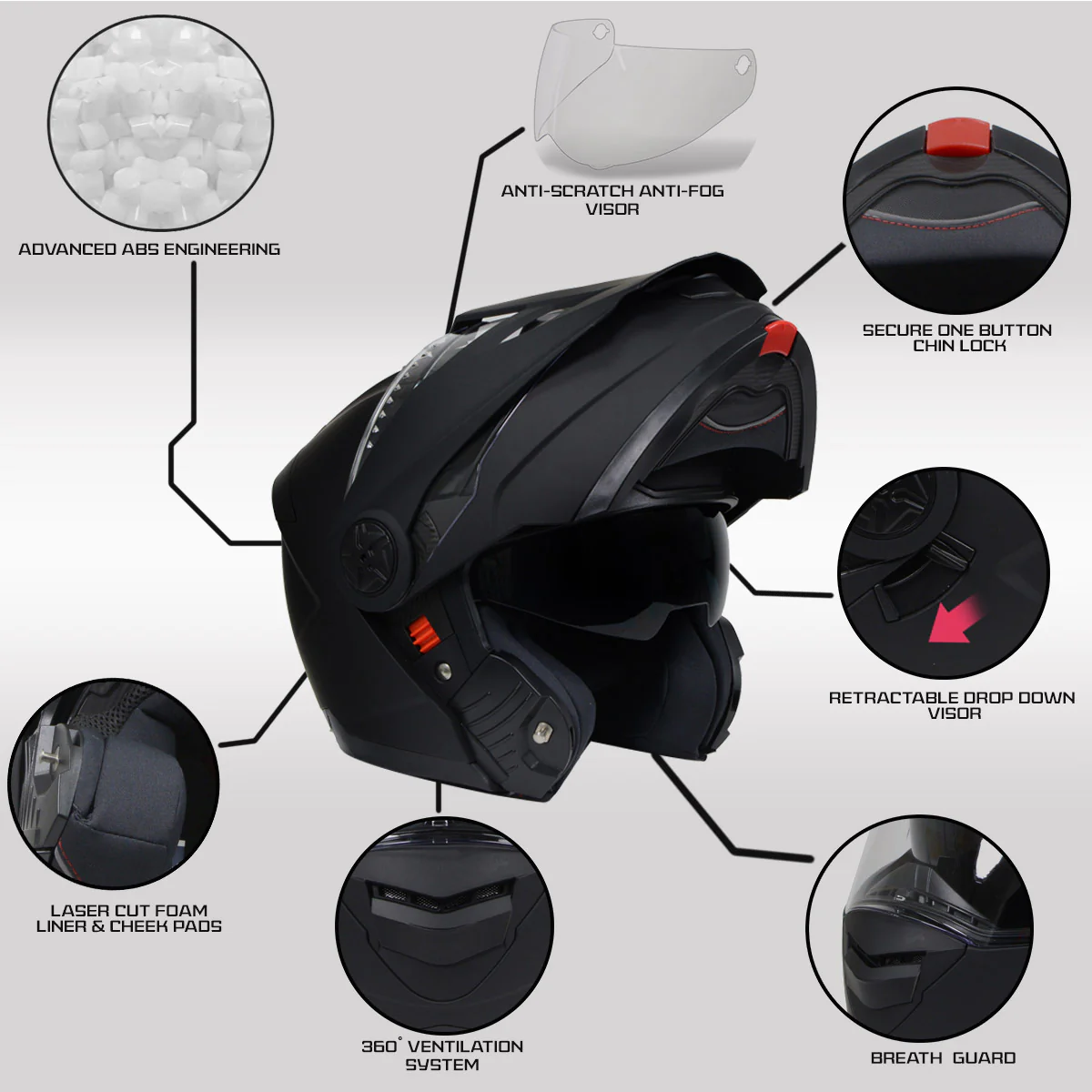 Milwaukee Helmets MPH9820DOT Flat Black Ominous Dual Sport Advanced Motorcycle Modular Helmet Biker - Image 2