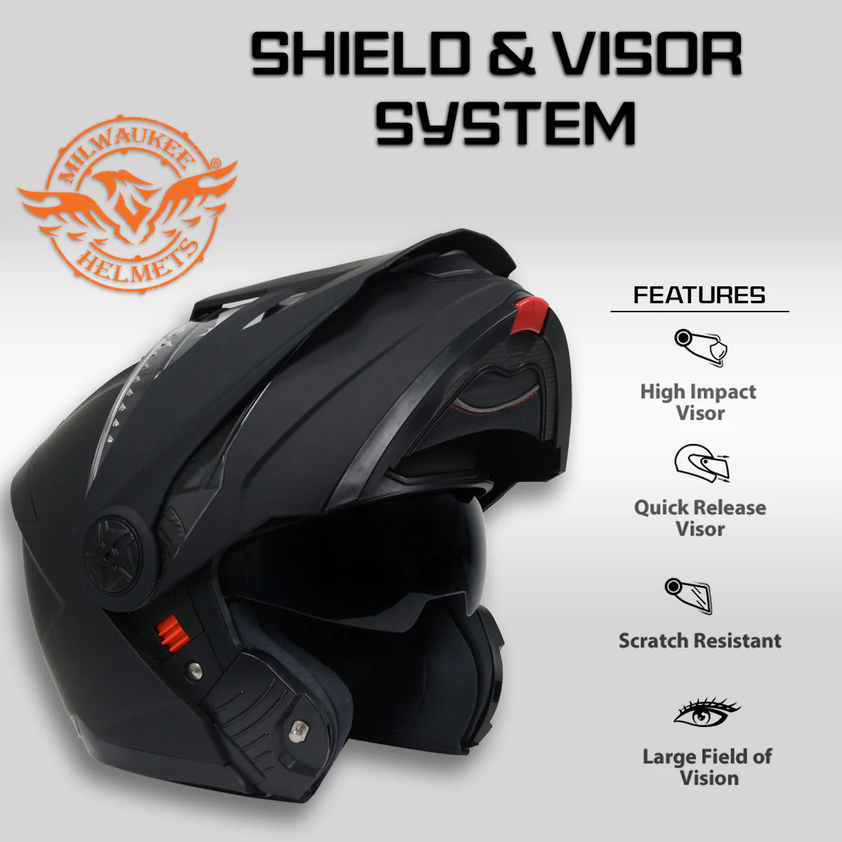 Milwaukee Helmets MPH9820DOT Flat Black Ominous Dual Sport Advanced Motorcycle Modular Helmet Biker - Image 5