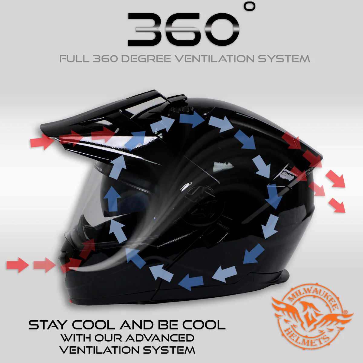 Milwaukee Helmets Gloss Black Ominous Dual Sport Advanced Motorcycle Modular Helmet DOT Approved MPH9821DOT - Image 4