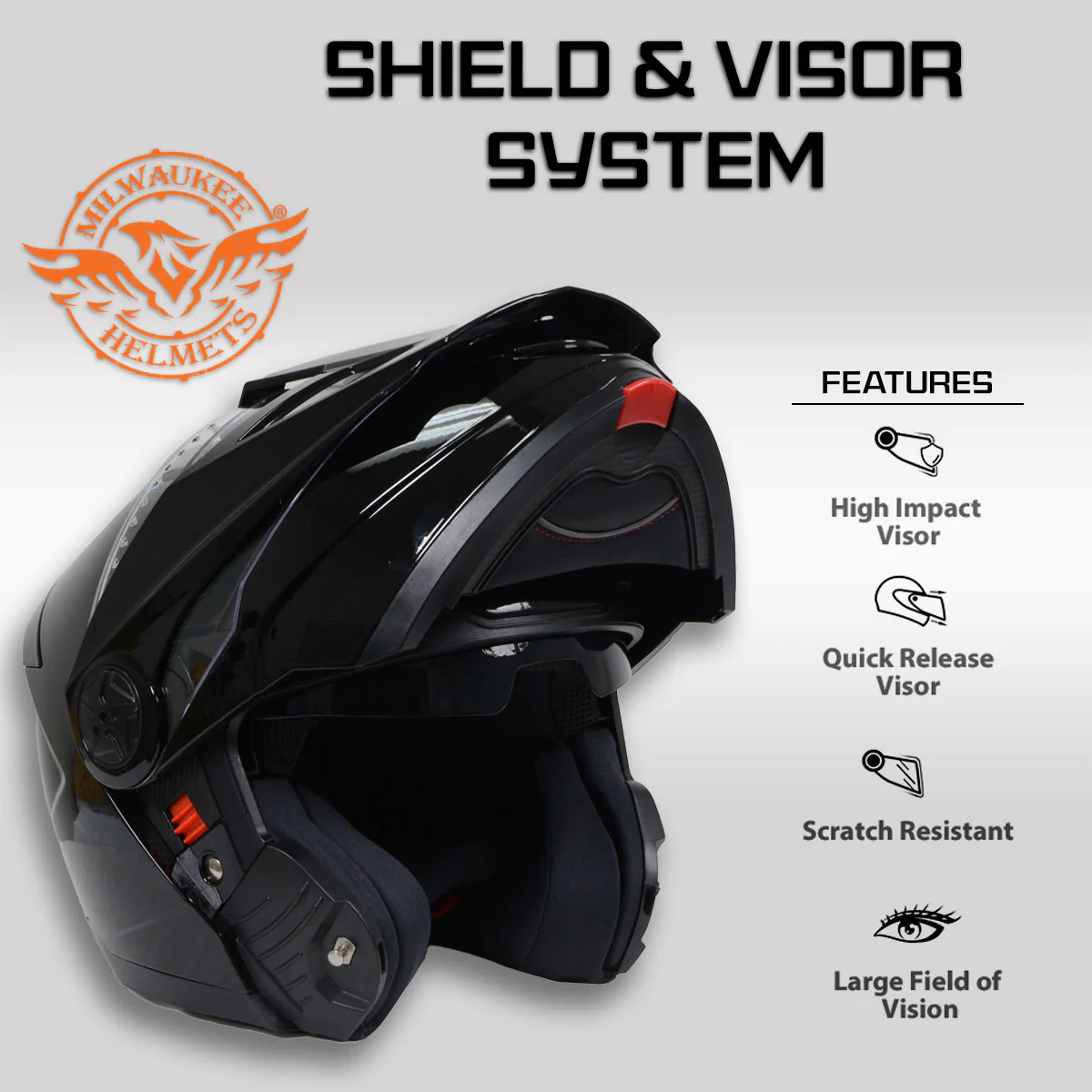 Milwaukee Helmets Gloss Black Ominous Dual Sport Advanced Motorcycle Modular Helmet DOT Approved MPH9821DOT - Image 5
