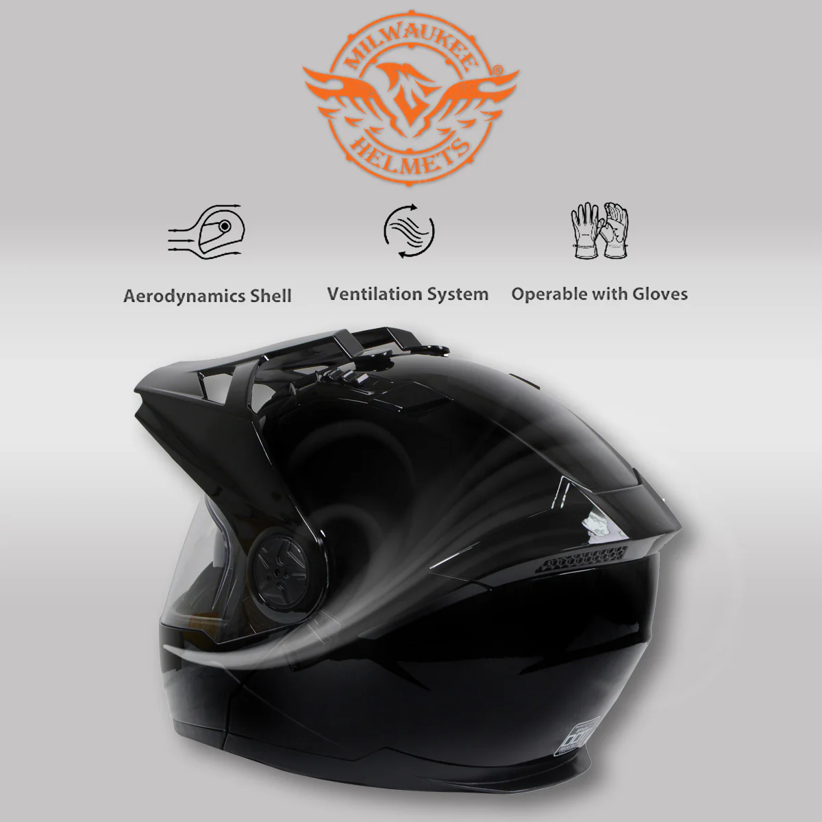 Milwaukee Helmets Gloss Black Ominous Dual Sport Advanced Motorcycle Modular Helmet DOT Approved MPH9821DOT - Image 6