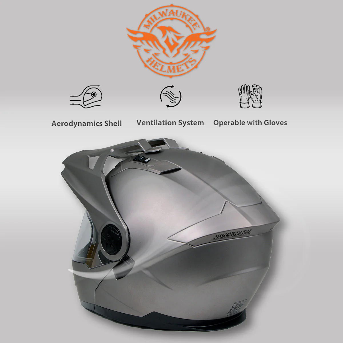 Milwaukee Helmets Silver Ominous Dual Sport Advanced Motorcycle Modular Helmet Biker DOT Approved MPH9822DOT - Image 6
