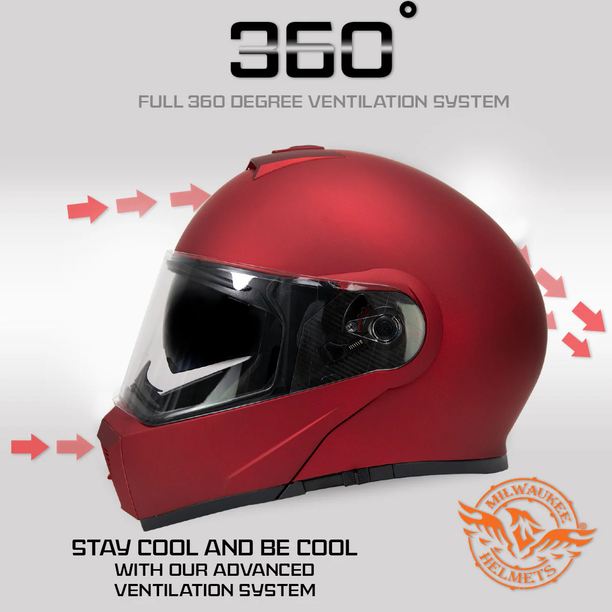 Milwaukee Helmets MPH9827DOT Cypher Flat Red Advanced Motorcycle Modular Helmet w/ Drop Down Visor - Image 4