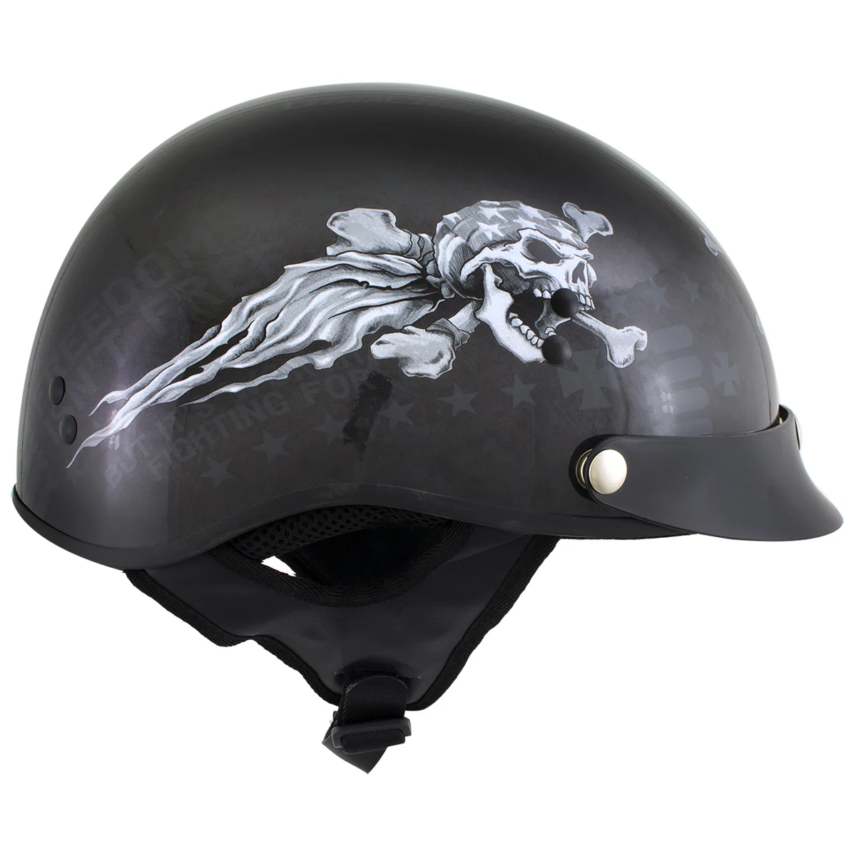 Milwaukee Helmets T70 Freedom Skulls Black Glossy Motorcycle DOT Approved Skull Cap Half Helmet Biker - Image 9