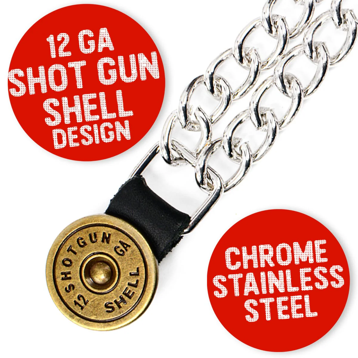 Milwaukee Leather 12 Gauge Shell Medallion Vest Extender - Double Chrome Chains Genuine Leather 6.5" Extension 4-PCS MLA6025SET - Image 4
