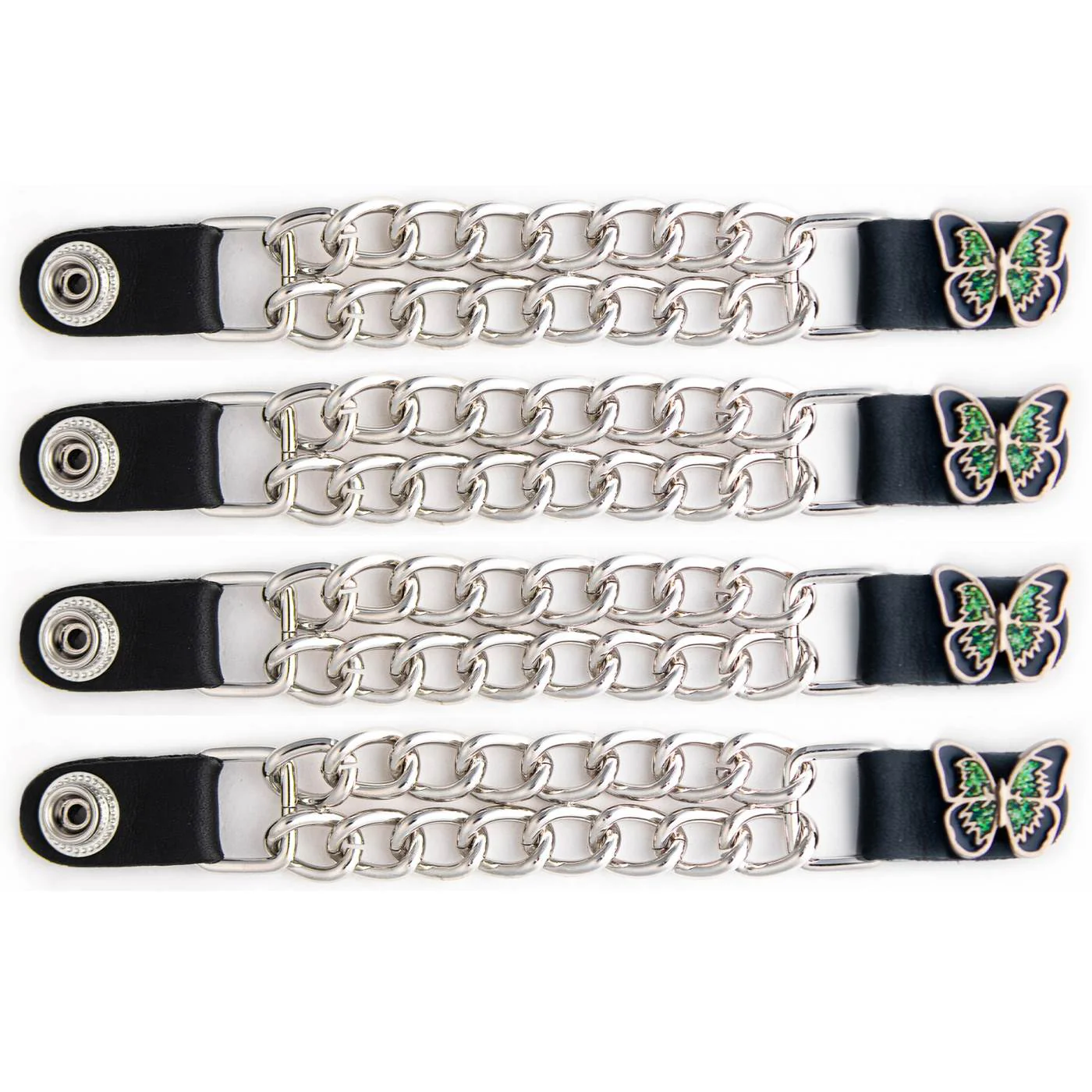 Milwaukee Leather 4-Piece Vest Extender Set - Green Butterfly, Double Chrome Chains, 4-Inch-MLA6040SET