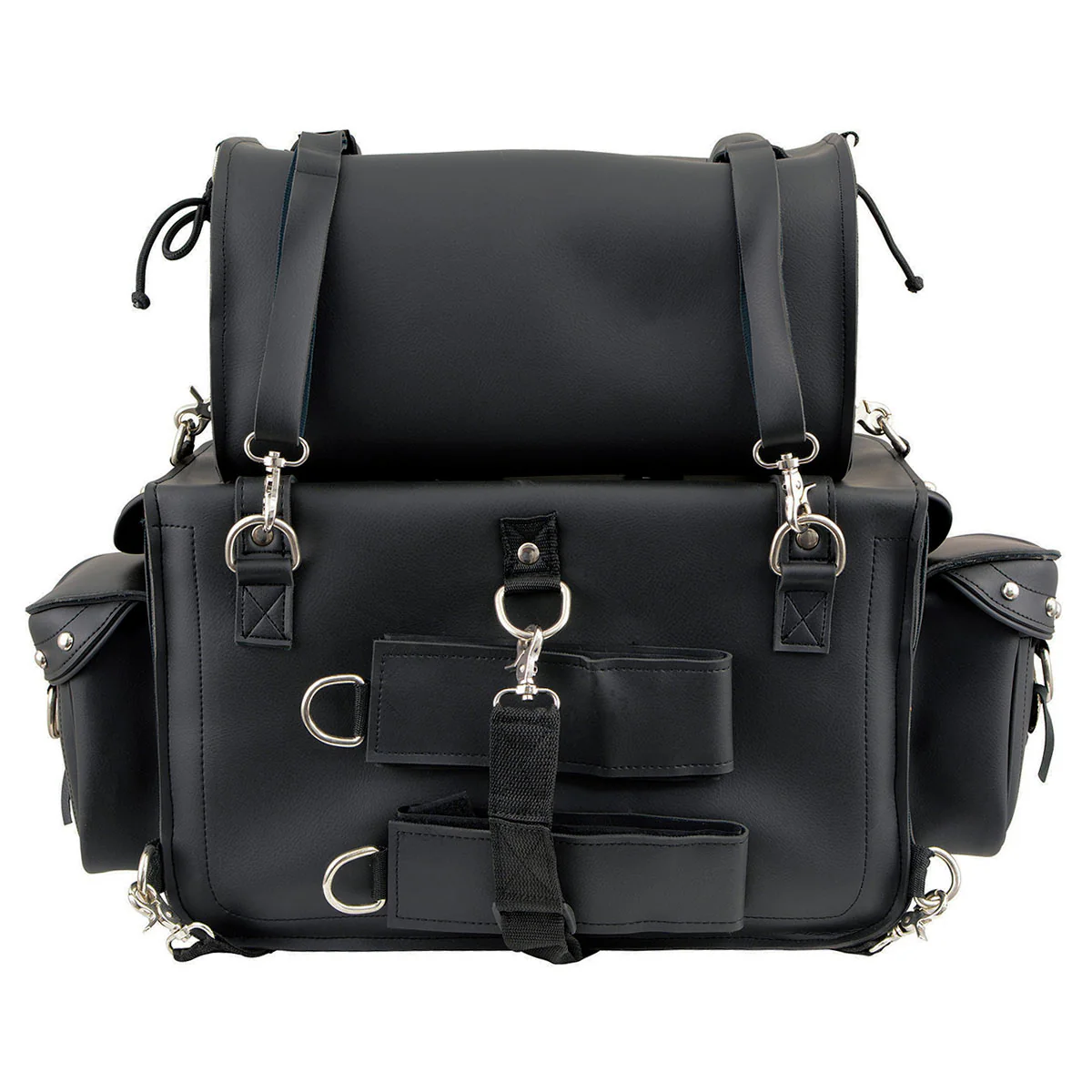 Milwaukee Leather MP8100S Large Black PVC 2-Piece Studded Motorcycle Touring Pack Sissy Bar Bag - Image 8