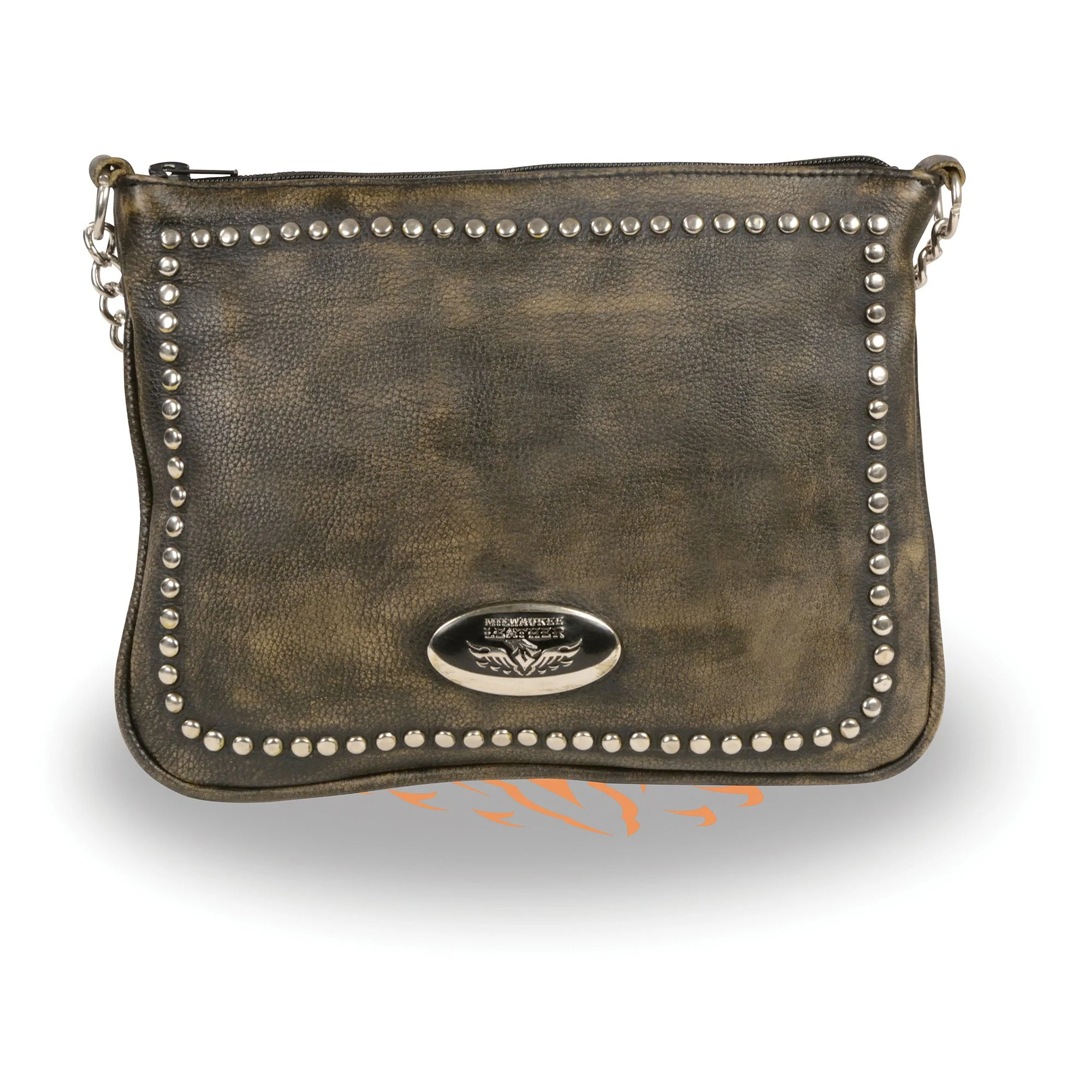 Milwaukee Leather MP8810 Women's Distress Brown Chain Strap Riveted Shoulder Bag - Image 3