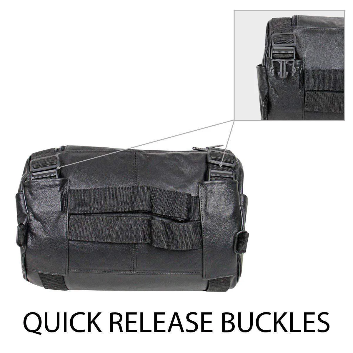 Milwaukee Leather SH535 Small Motorcycle Leather Roll Bag Mounts to Sissy Bar Easily - Image 3