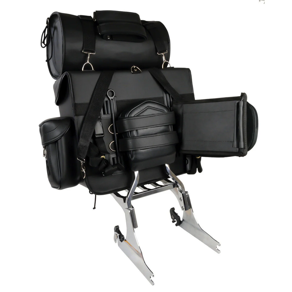 Milwaukee Leather SH539 Large Black Motorcycle PVC Large 2 Piece Touring Sissy Bar Bag - Image 3