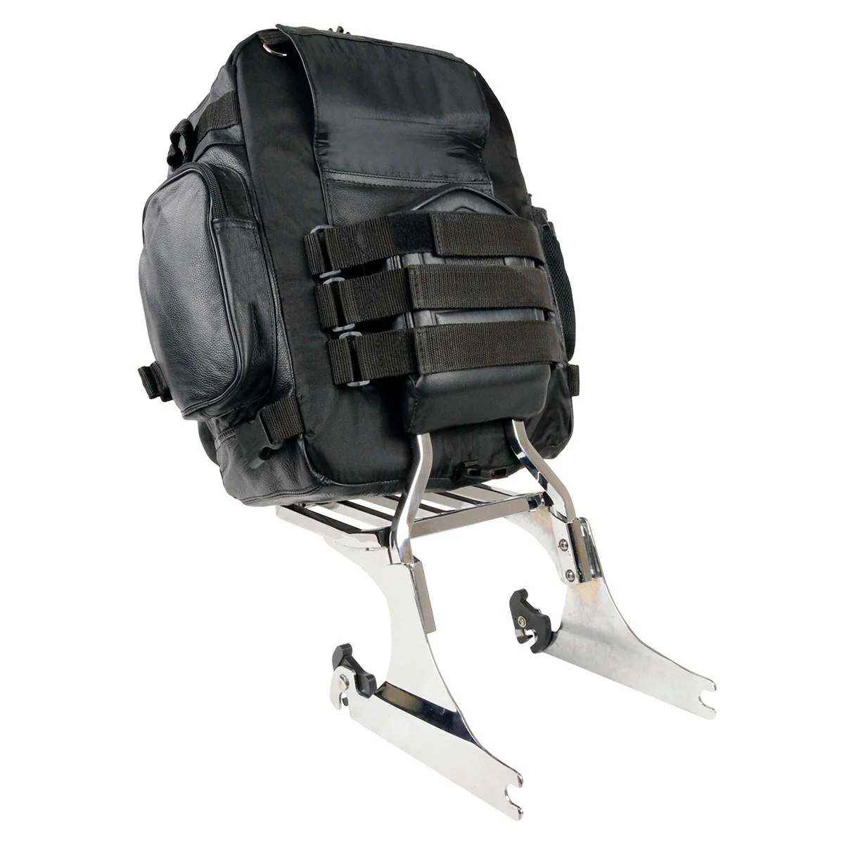 Milwaukee Leather SH54001 Medium Black Leather and Textile Motorcycle Cruiser Sissy Bar Bag Back-Pack - Image 3
