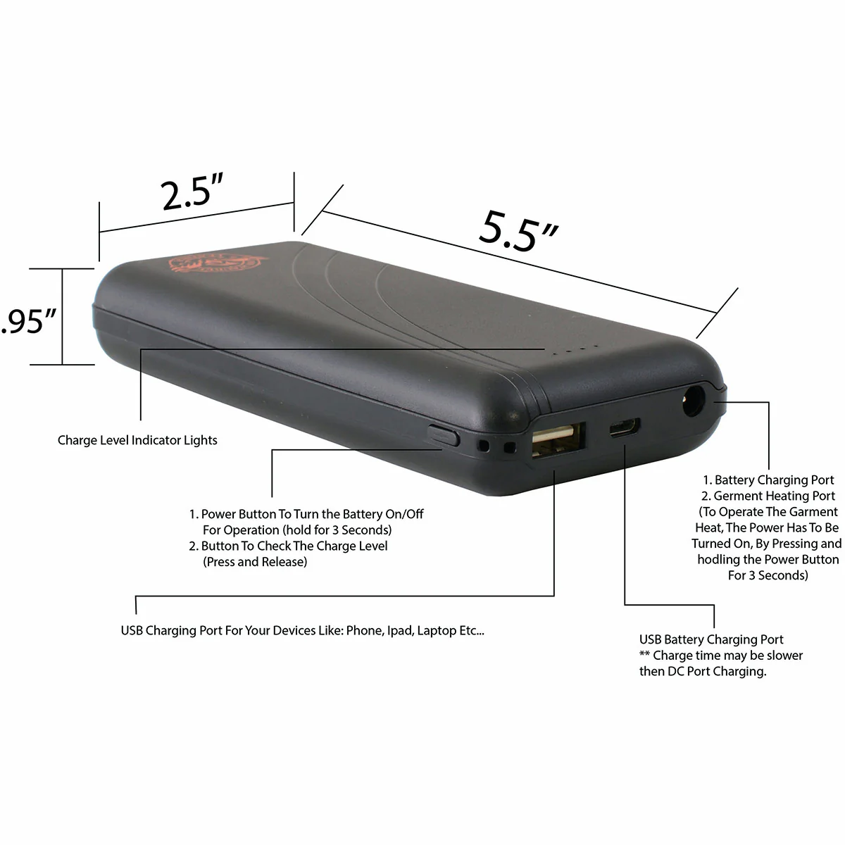 Milwaukee Leather - Nexgen Heat Heated Gear 7.4V 10000mAh Rechargeable Battery Pack w/ Wall Charger-BAS-7410000H - Image 3
