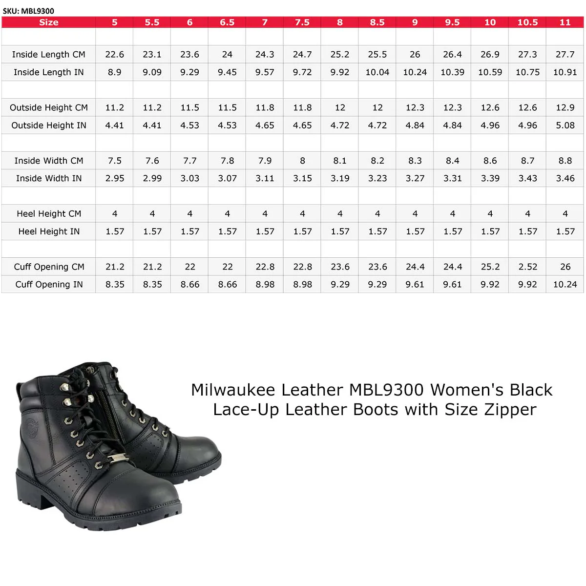 Milwaukee Leather Women's Black Leather Lace-Up Motorcycle Rider Boots with Side Zipper MBL9300 - Image 3