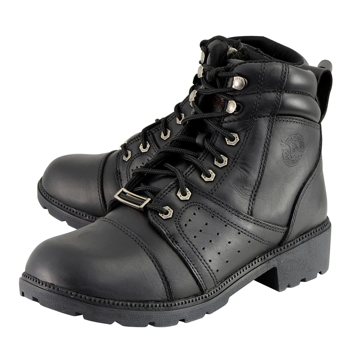 Milwaukee Leather Women's Black Leather Lace-Up Motorcycle Rider Boots with Side Zipper MBL9300 - Image 7